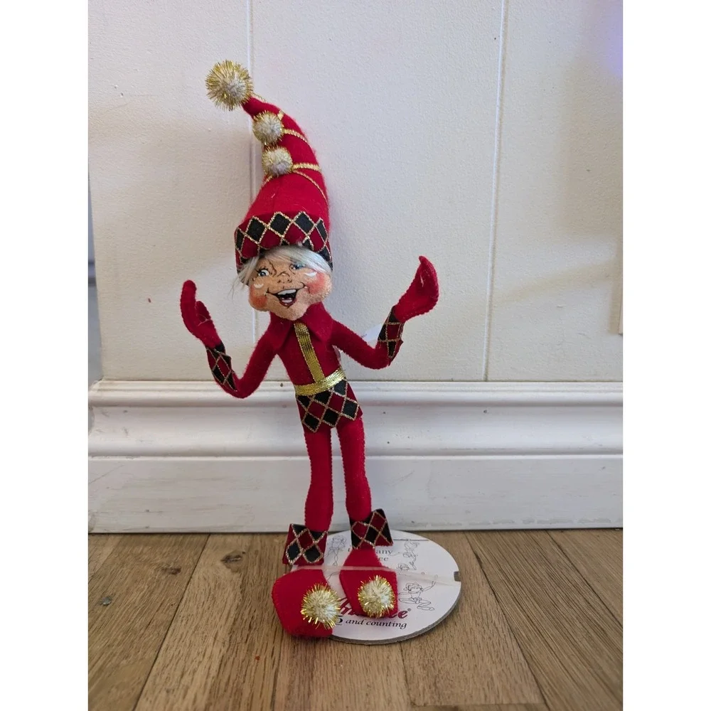 Annalee Red Harlequin Elf 2007 & Jingle Bell Girl Mouse Shelf Sitter Bendable